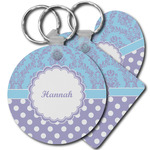 Purple Damask & Dots Plastic Keychain (Personalized)