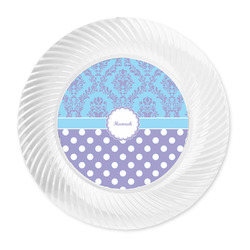 Purple Damask & Dots Plastic Party Dinner Plates - 10" (Personalized)