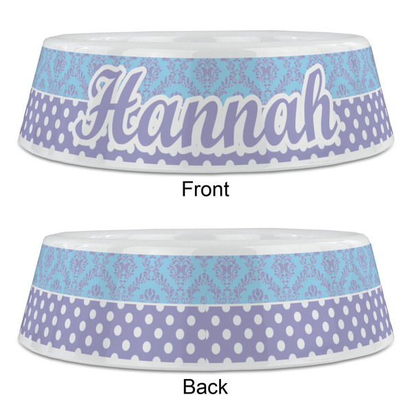 Purple Damask & Dots Plastic Pet Bowls - Large - APPROVAL