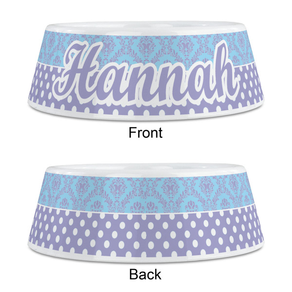 Purple Damask & Dots Plastic Pet Bowls - Medium - APPROVAL