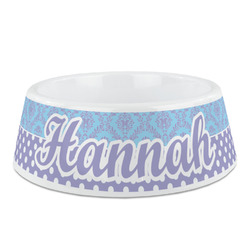 Purple Damask & Dots Plastic Dog Bowl (Personalized)