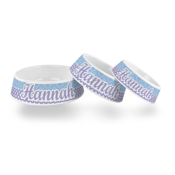 Purple Damask & Dots Plastic Pet Bowls - PARENT MAIN