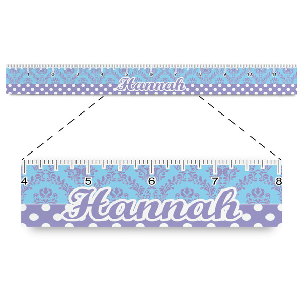 Custom Purple Damask & Dots Plastic Ruler - 12" (Personalized)