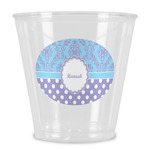 Purple Damask & Dots Plastic Shot Glass (Personalized)