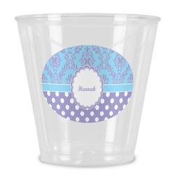 Purple Damask & Dots Plastic Shot Glass (Personalized)