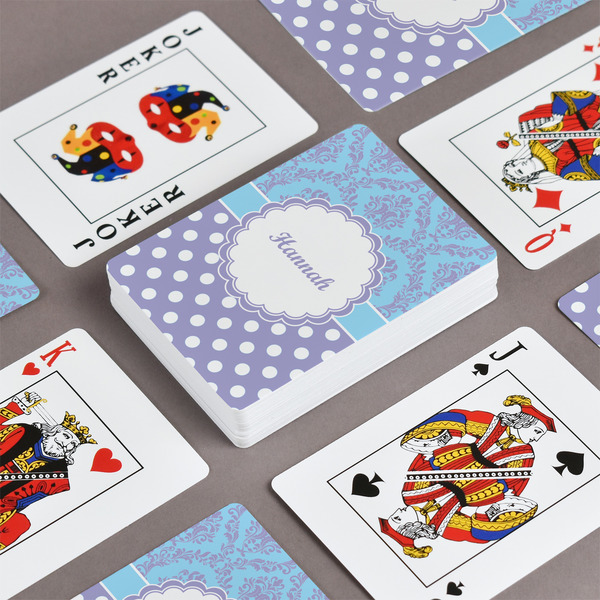 Purple Damask & Dots Playing Cards - Front & Back View