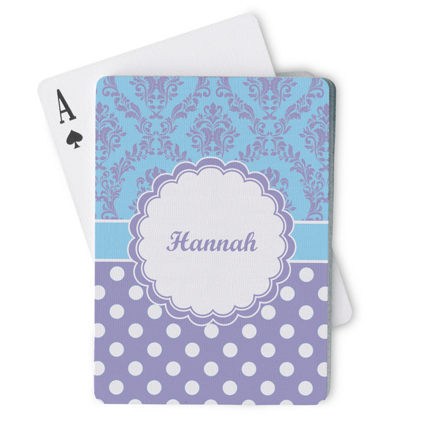 Custom Purple Damask & Dots Playing Cards (Personalized)