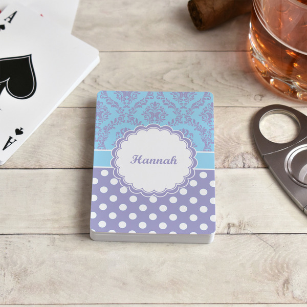 Purple Damask & Dots Playing Cards - In Context