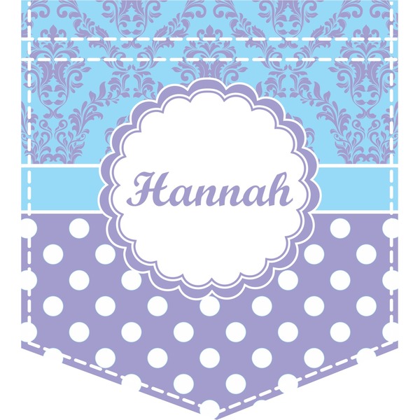 Custom Purple Damask & Dots Iron On Faux Pocket (Personalized)