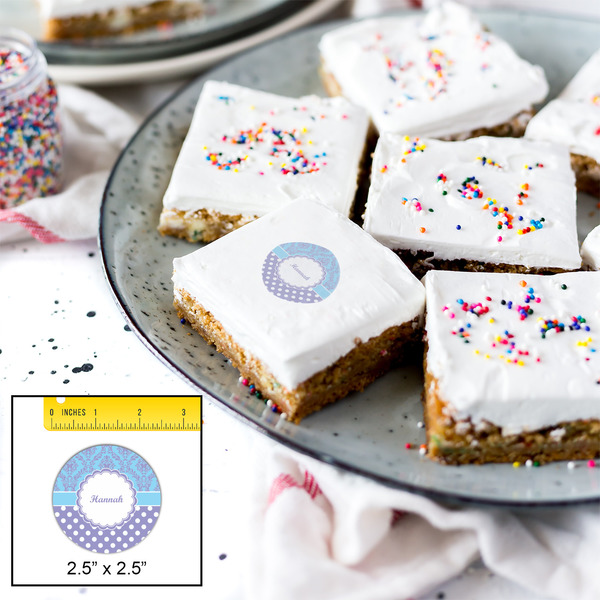 Purple Damask & Dots Printed Icing Circle - Medium - In Context