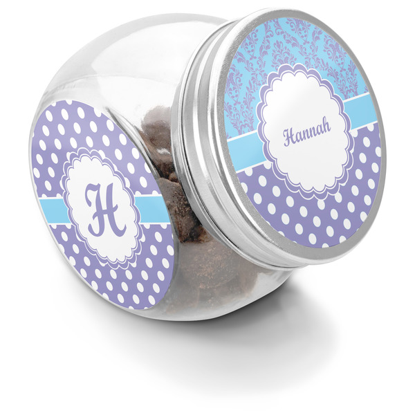 Custom Purple Damask & Dots Puppy Treat Jar (Personalized)
