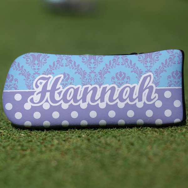 Custom Purple Damask & Dots Blade Putter Cover (Personalized)