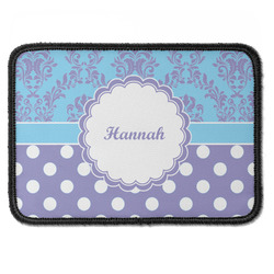Purple Damask & Dots Iron On Rectangle Patch w/ Name or Text