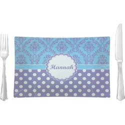 Purple Damask & Dots Glass Rectangular Lunch / Dinner Plate (Personalized)