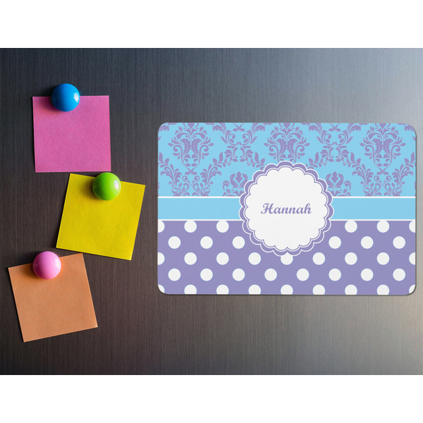 Purple Damask & Dots Rectangular Fridge Magnet - LIFESTYLE