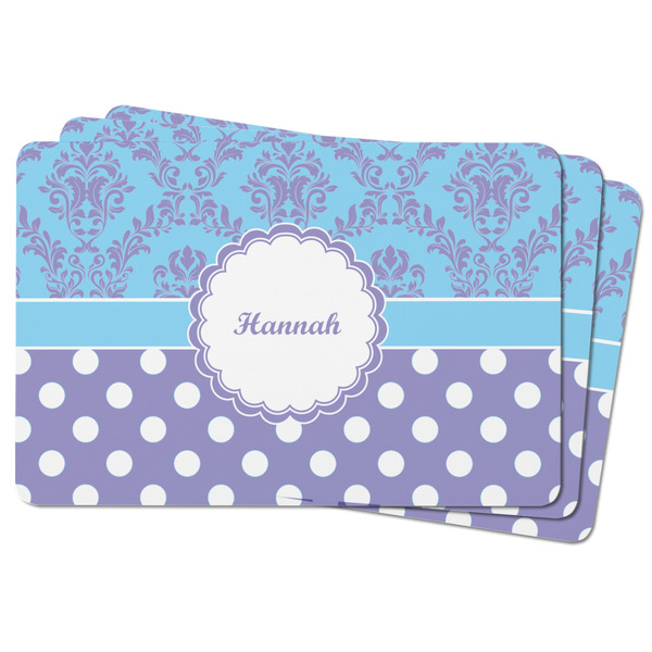 Purple Damask & Dots Rectangular Fridge Magnet - THREE