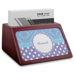 Purple Damask & Dots Red Mahogany Business Card Holder (Personalized)