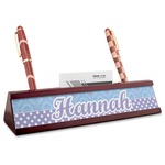 Purple Damask & Dots Red Mahogany Nameplate with Business Card Holder (Personalized)
