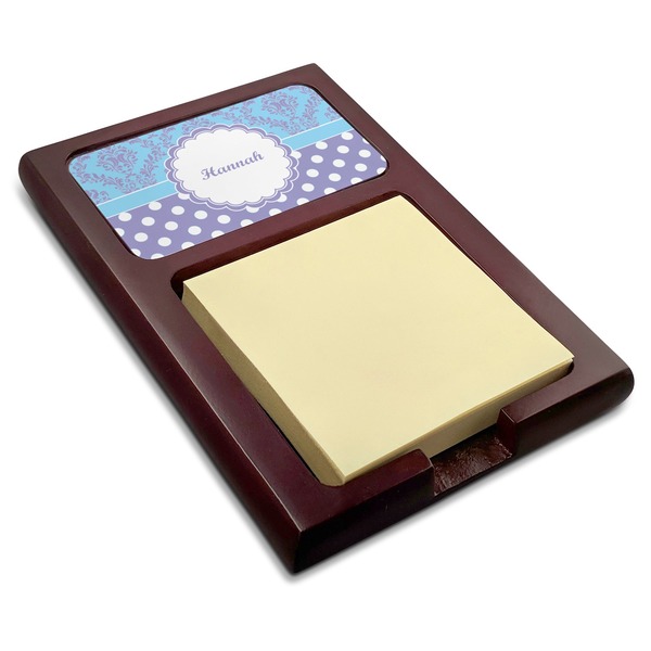 Custom Purple Damask & Dots Red Mahogany Sticky Note Holder (Personalized)