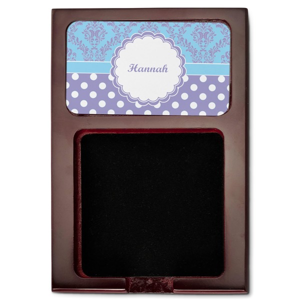 Purple Damask & Dots Red Mahogany Sticky Note Holder - Flat