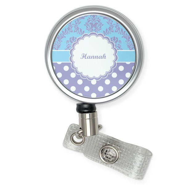 Custom Purple Damask & Dots Retractable Badge Reel (Personalized)