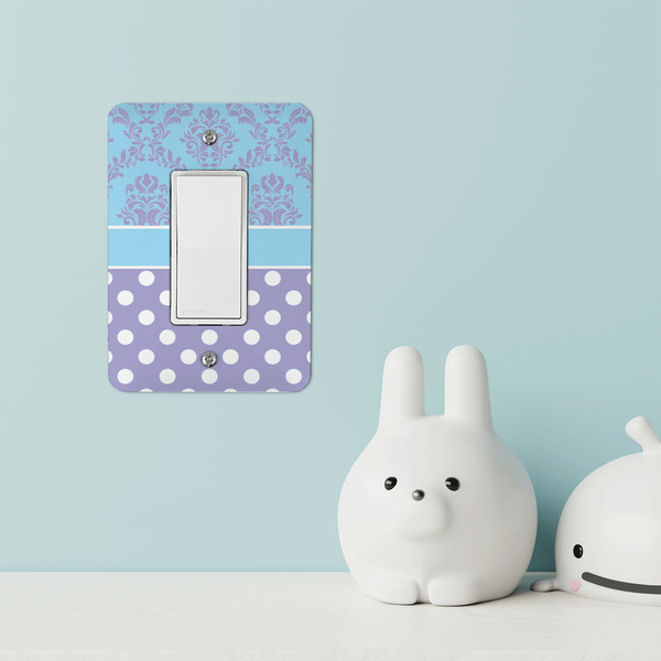 Purple Damask & Dots Rocker Light Switch Covers - Single - IN CONTEXT