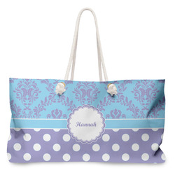Purple Damask & Dots Large Tote Bag with Rope Handles (Personalized)