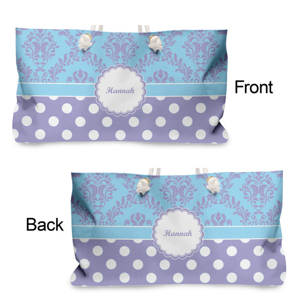 Purple Damask & Dots Large Rope Tote - From & Back View