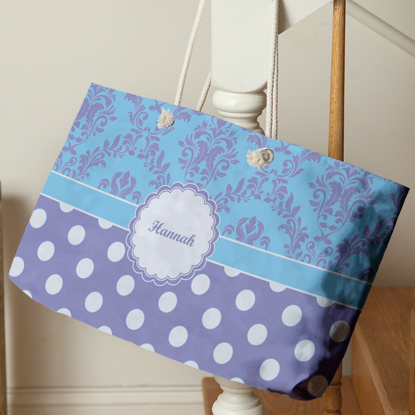 Purple Damask & Dots Large Rope Tote - Life Style