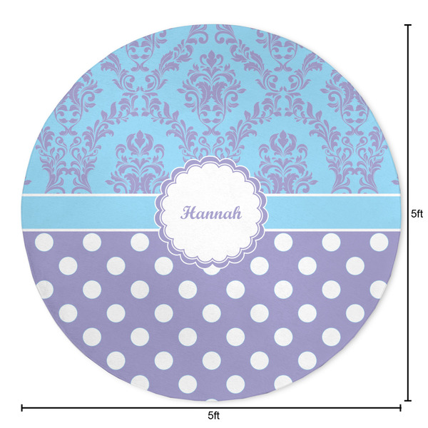 Purple Damask & Dots Round Area Rug - Size