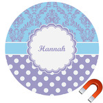 Purple Damask & Dots Round Car Magnet - 6" (Personalized)