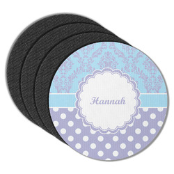 Purple Damask & Dots Round Rubber Backed Coasters - Set of 4 (Personalized)