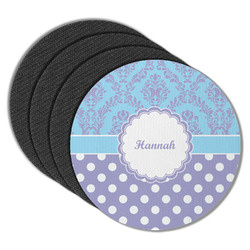 Purple Damask & Dots Round Rubber Backed Coasters - Set of 4 (Personalized)