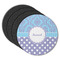 Purple Damask & Dots Round Rubber Backed Coasters - Set of 4 (Personalized)