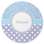 Purple Damask & Dots Round Rubber Backed Coaster (Personalized)