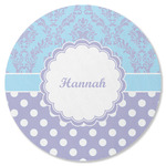 Purple Damask & Dots Round Rubber Backed Coaster (Personalized)