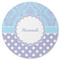 Purple Damask & Dots Round Rubber Backed Coaster (Personalized)