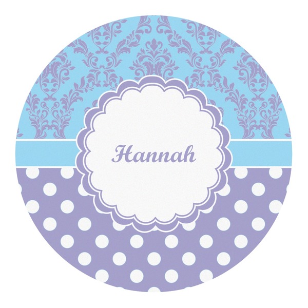 Custom Purple Damask & Dots Round Decal (Personalized)