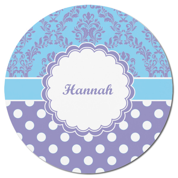 Purple Damask & Dots Round Fridge Magnet - FRONT