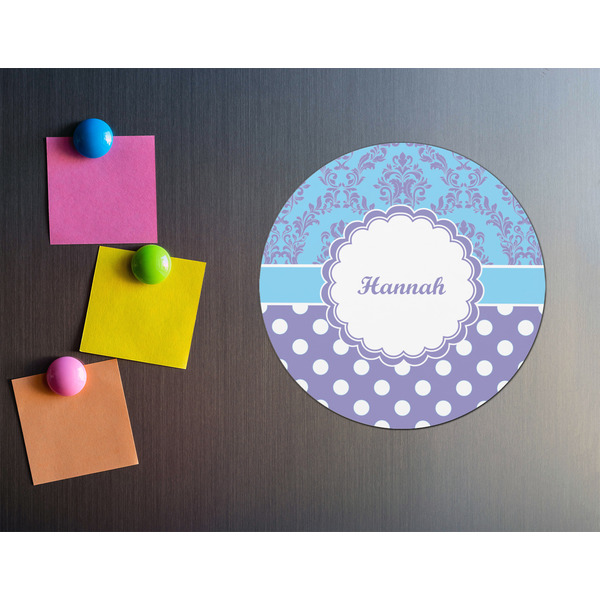Purple Damask & Dots Round Fridge Magnet - LIFESTYLE