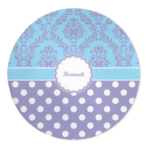 Custom Purple Damask & Dots 5' Round Indoor Area Rug (Personalized)