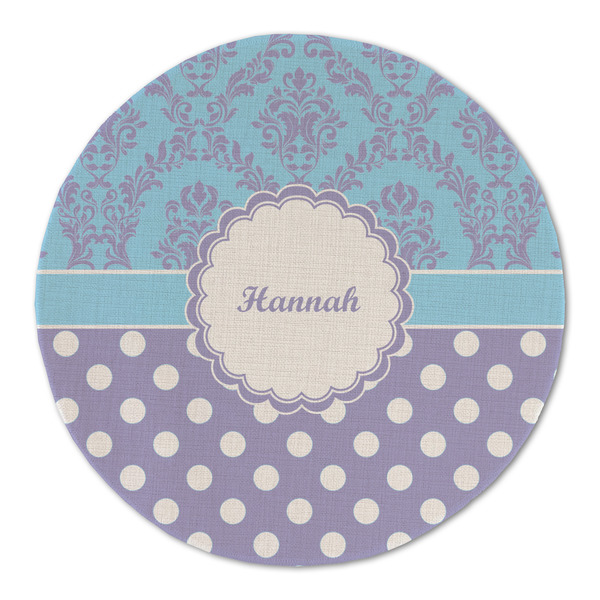 Purple Damask & Dots Round Linen Placemats - FRONT (Double Sided)