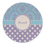Purple Damask & Dots Round Linen Placemat - Single Sided (Personalized)
