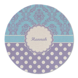 Purple Damask & Dots Round Linen Placemat - Single Sided (Personalized)