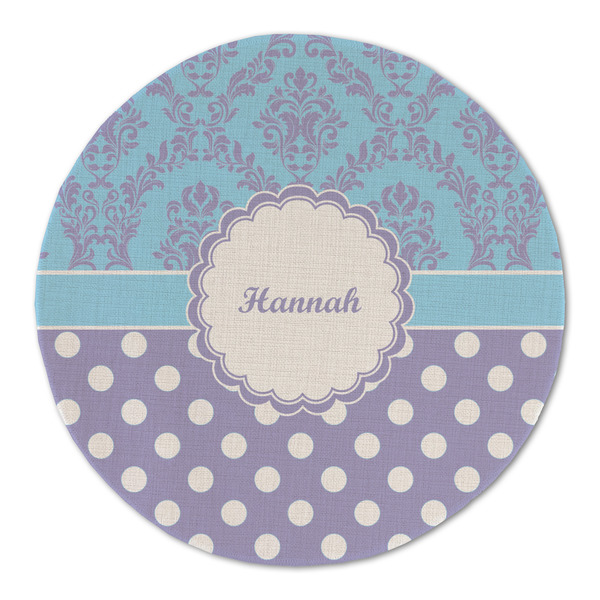 Custom Purple Damask & Dots Round Linen Placemat (Personalized)