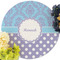 Purple Damask & Dots Round Linen Placemats - Front (w flowers)