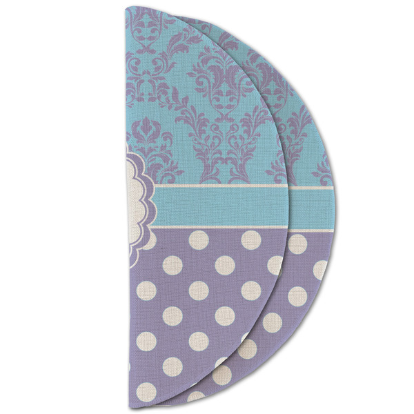 Purple Damask & Dots Round Linen Placemats - HALF FOLDED (double sided)