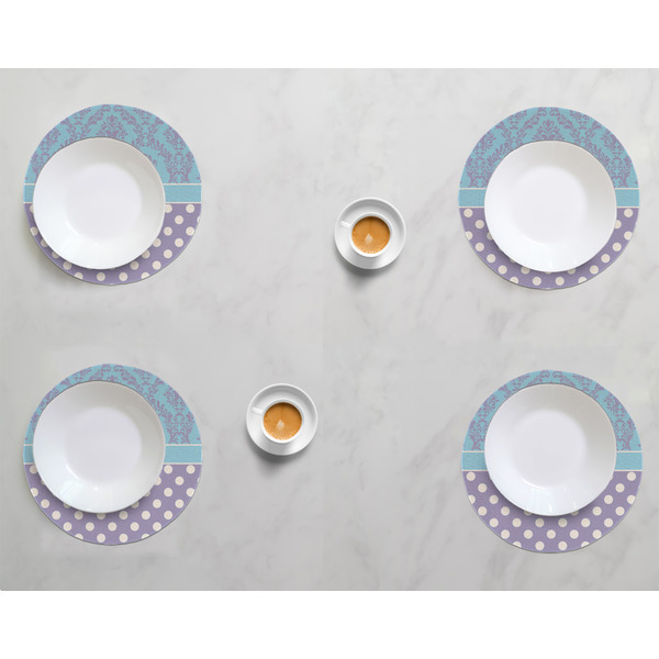 Purple Damask & Dots Round Linen Placemats - LIFESTYLE (set of 4)