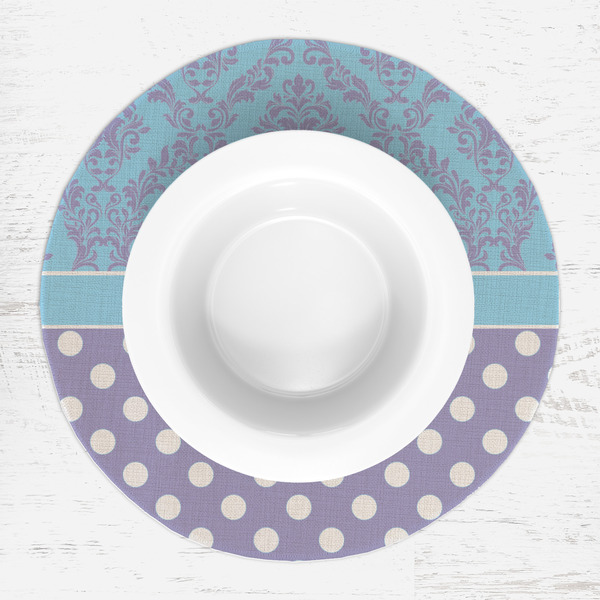 Purple Damask & Dots Round Linen Placemats - LIFESTYLE (single)