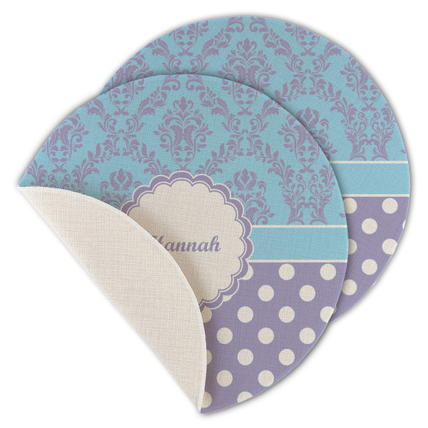 Purple Damask & Dots Round Linen Placemats - MAIN (Single Sided)